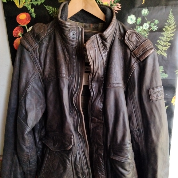 Abercrombie & Fitch Dark Leather Military Jacket